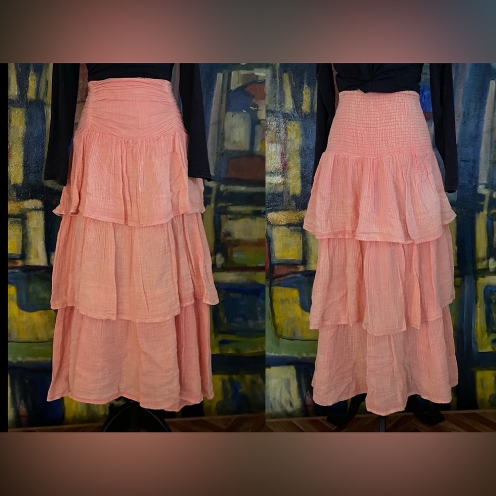 Free people CAN'T STOP THE SPRING tiered maxi skirt size s/p (S/M)